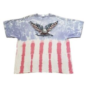 Vintage Y2K Eagle American Flag Size 2XL Mens Tie Dye T-Shirt Red White Blue USA